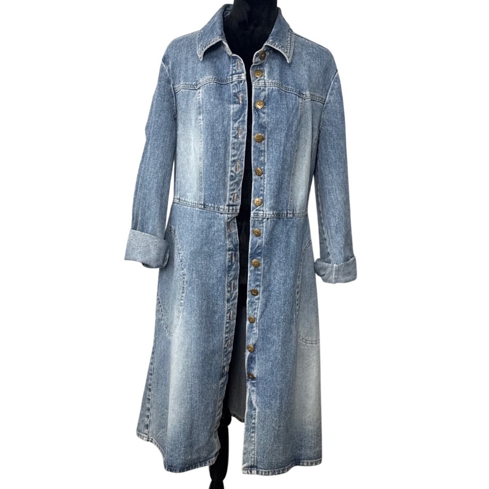 Vintage Newport News Jeanology Denim Shirt Dress Duster Button Front Size 16